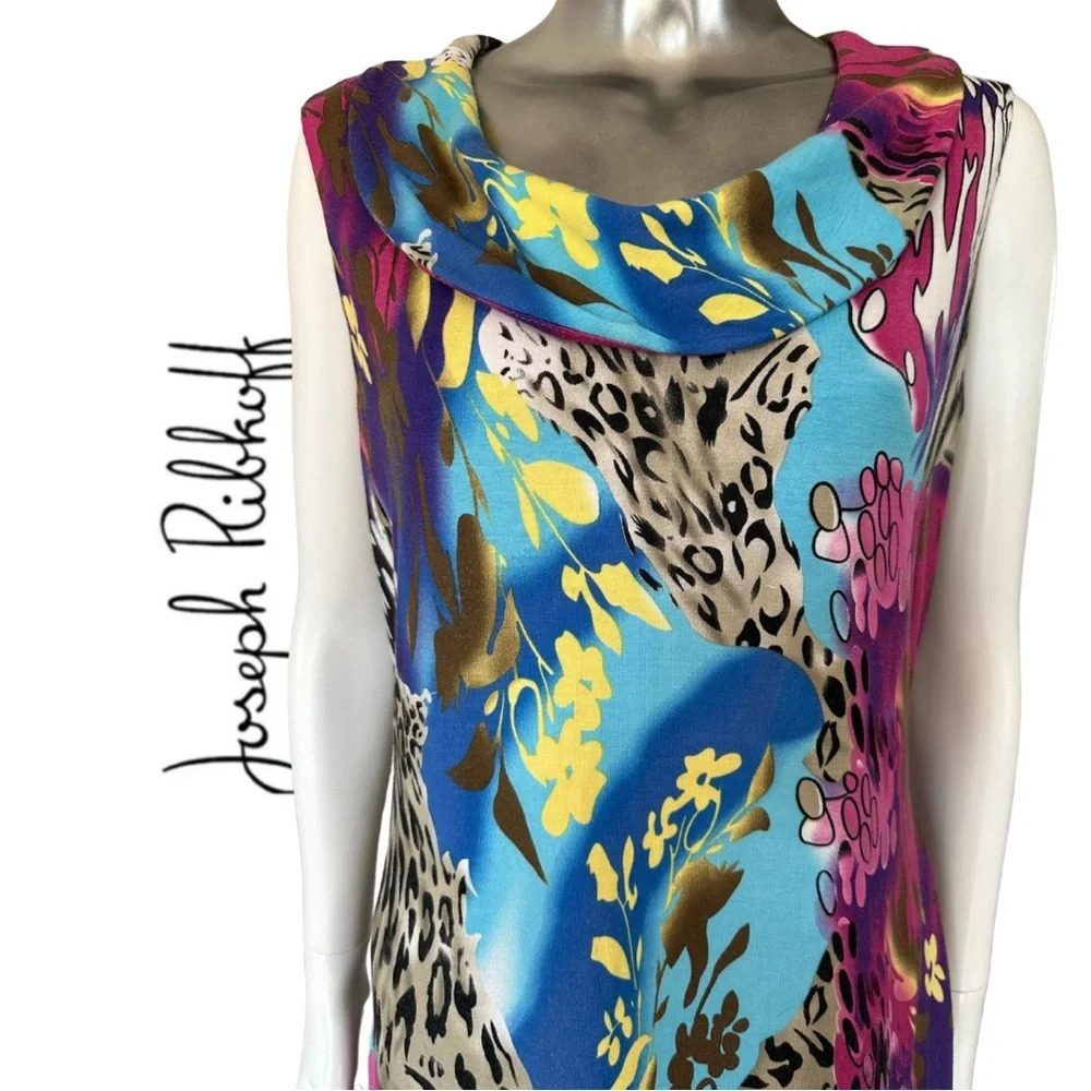 Joseph  Ribkoff Sleeveless Animal Print Cowl Neck Lined Sheath Dress Size 12 - Picture 5 of 9